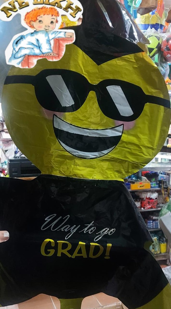 GLOBO METALICO MUÑECO, CARITA Y BIRRETE GRANDE DE GRADUACION